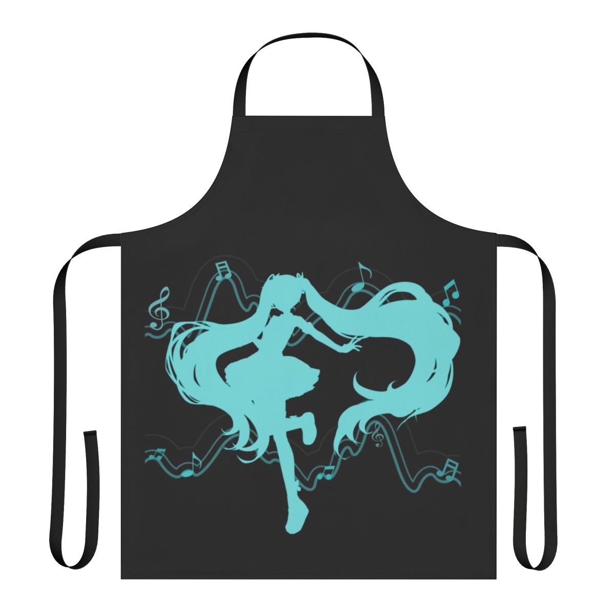 Miku Hatsune-inspired apron with musical notes and Vocaloid branding