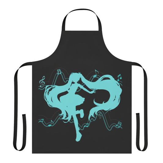 Miku Hatsune-inspired apron with musical notes and Vocaloid branding