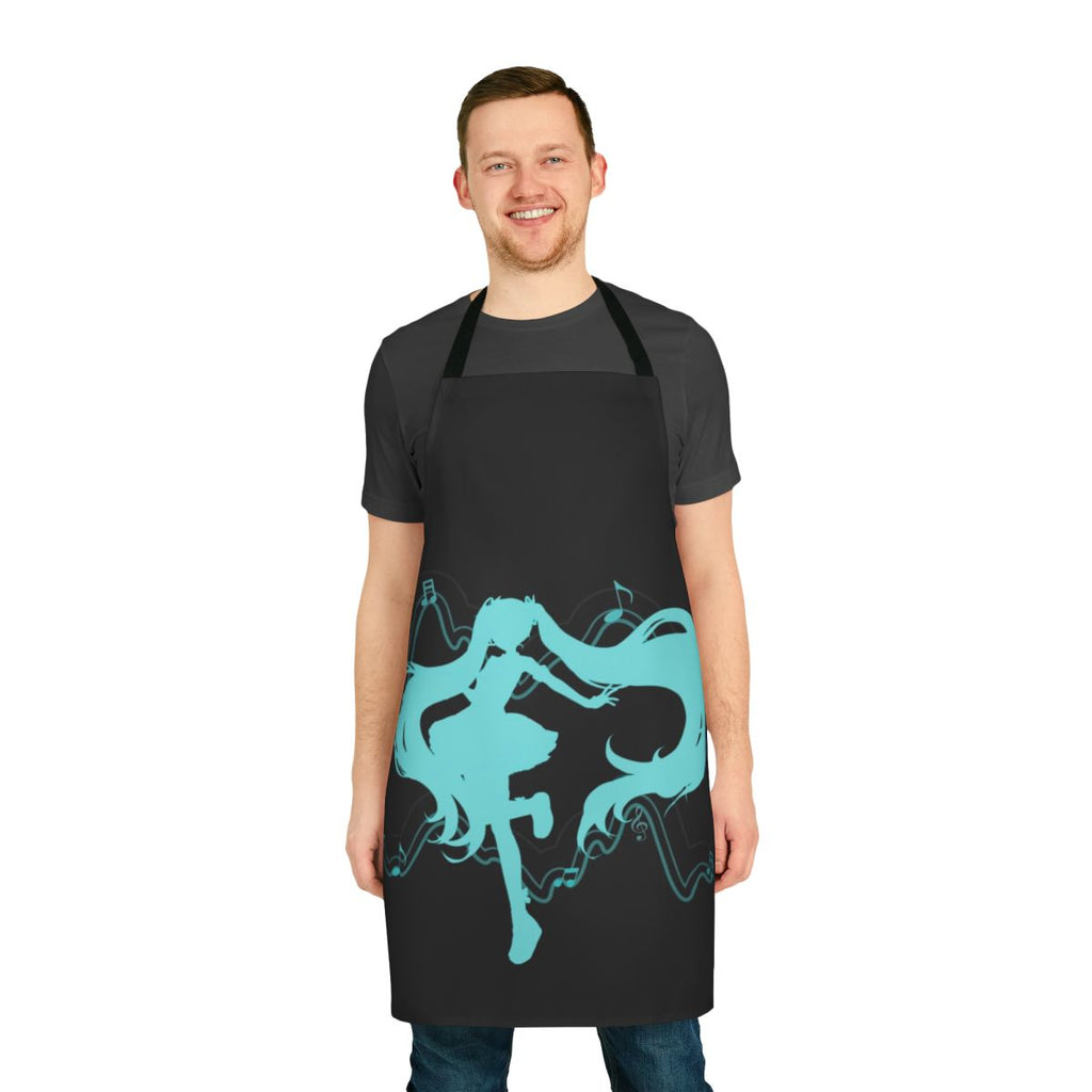 Miku Hatsune-inspired apron with musical notes and Vocaloid branding