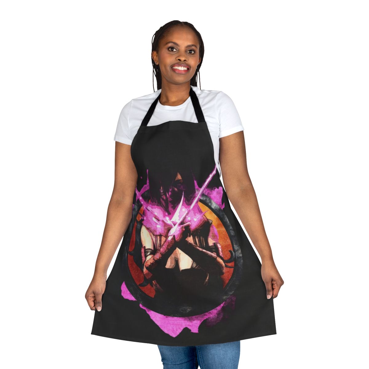 Mileena from Mortal Kombat inspired apron with a grunge portrait design