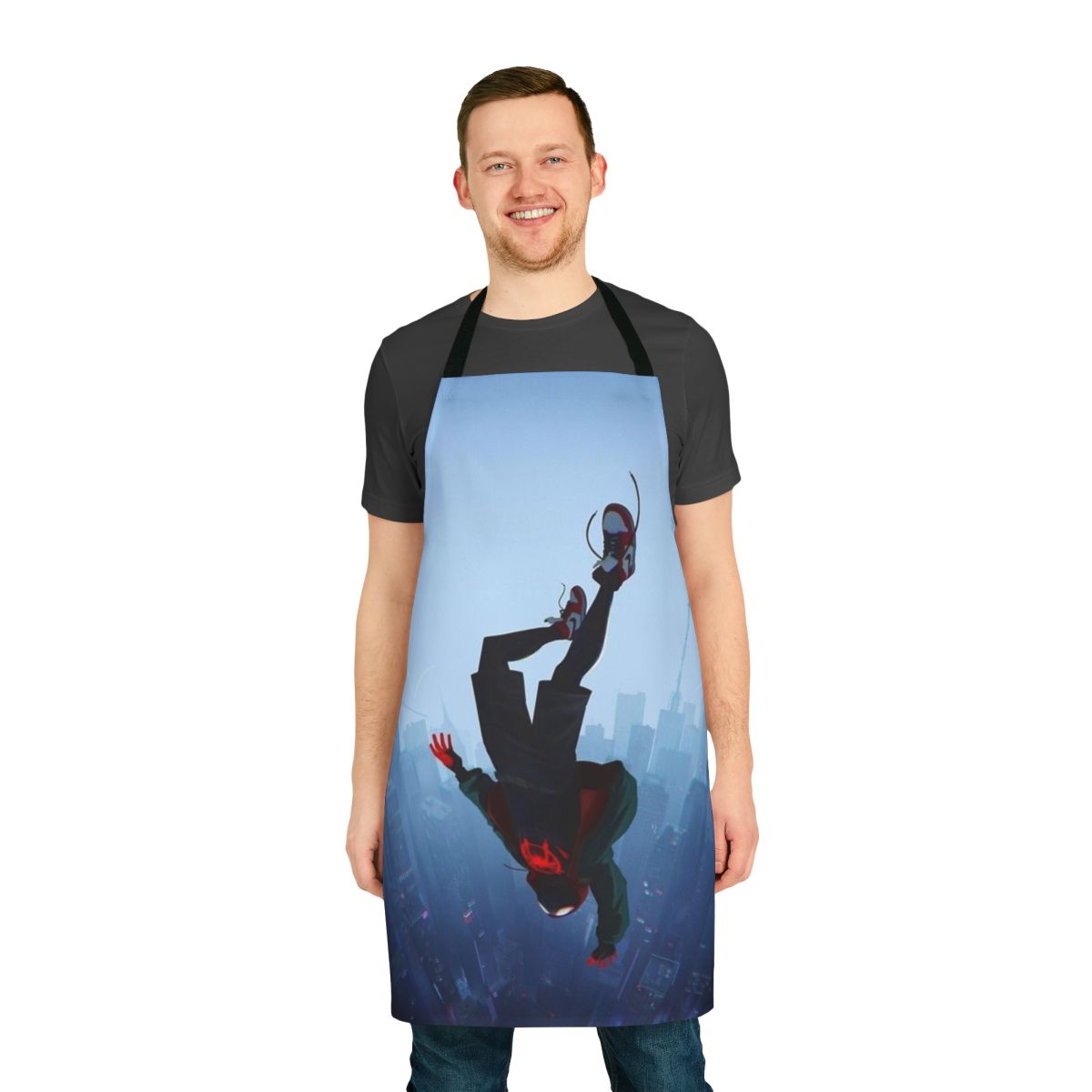 Miles Morales inspired superhero apron with jump and air jordan design