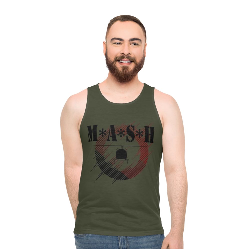 Unisex tank top with military and MASH TV show inspired design