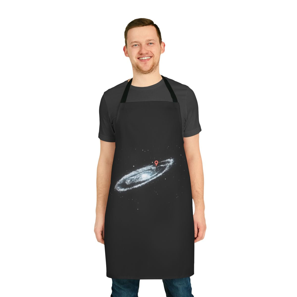 Milky Way galaxy themed apron with planet and star designs