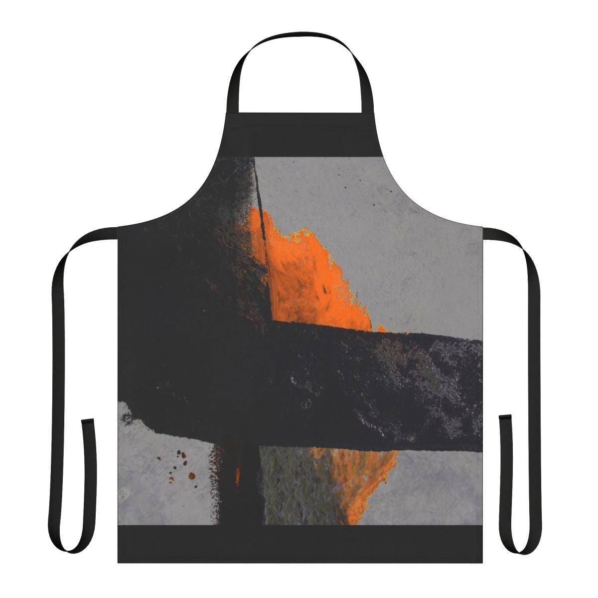 Minimalist abstract design in black and orange on an apron