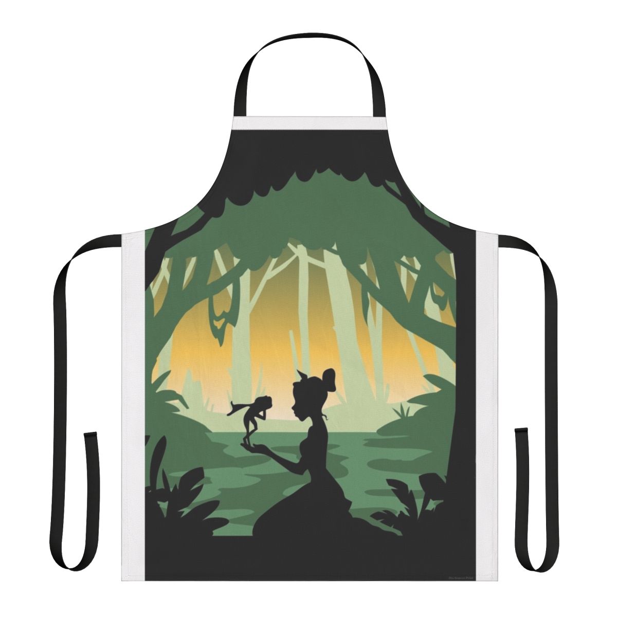 Minimal movie poster design featuring Tiana from The Princess and the Frog, printed on a high-quality kitchen apron.