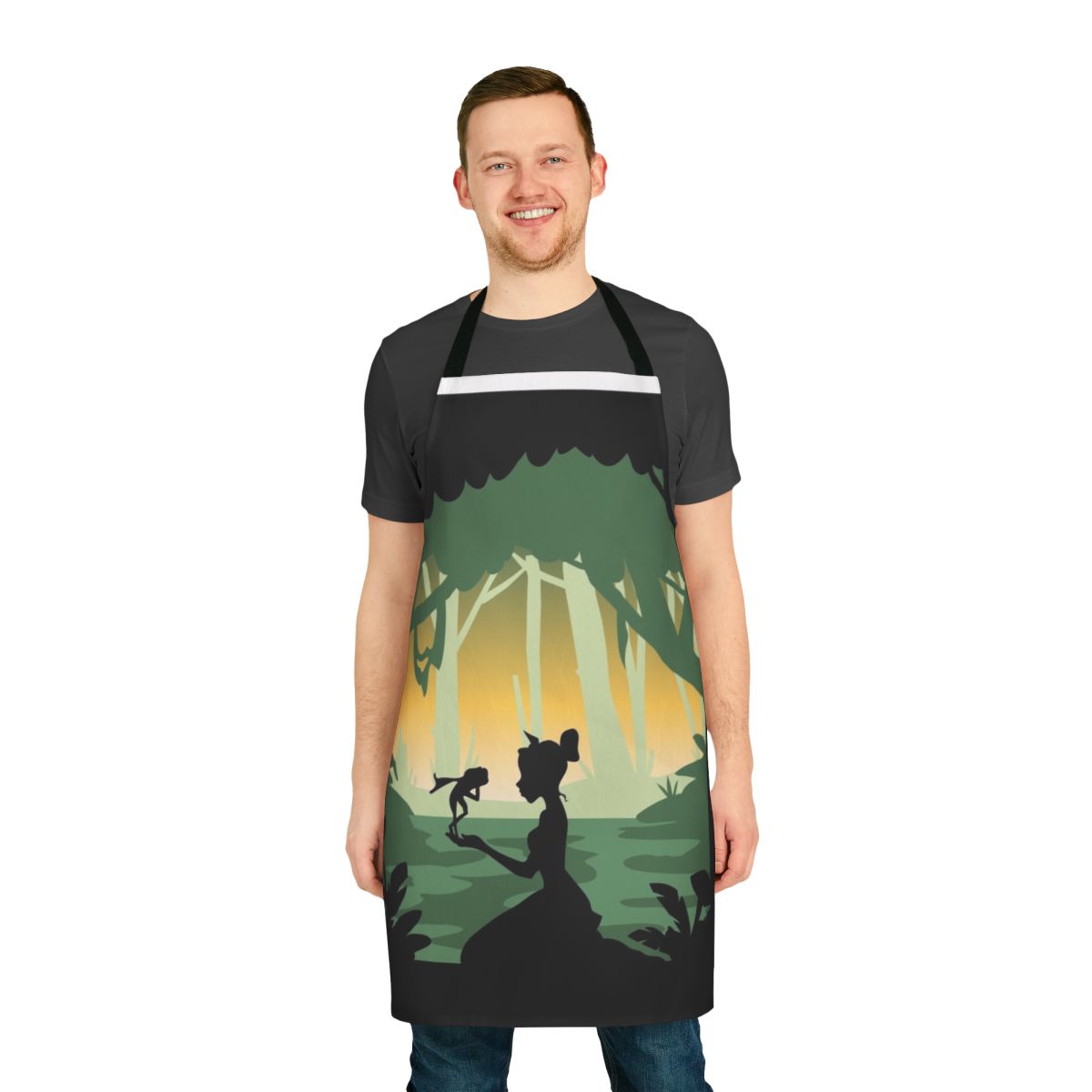 Minimal movie poster design featuring Tiana from The Princess and the Frog, printed on a high-quality kitchen apron.
