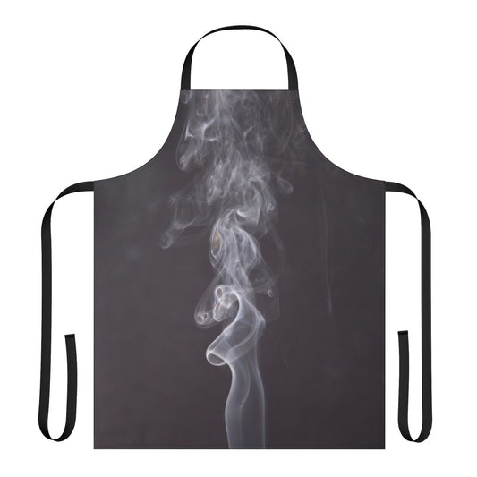 Apron with abstract design of rising, floating smoke in black and white