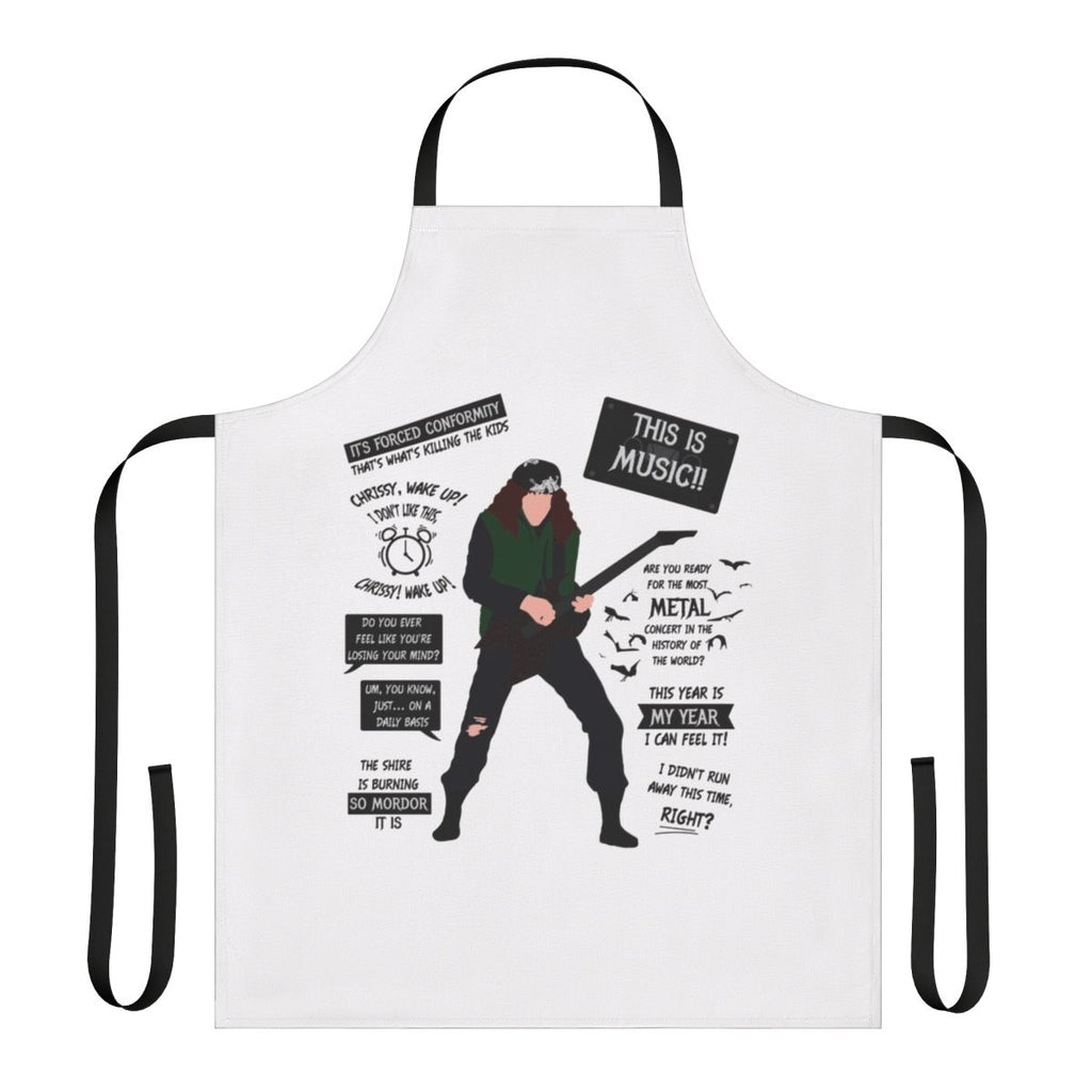 Minimalist apron featuring iconic quotes from Eddie Munson in Stranger Things