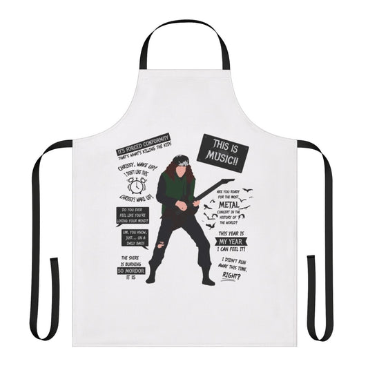 Minimalist apron featuring iconic quotes from Eddie Munson in Stranger Things
