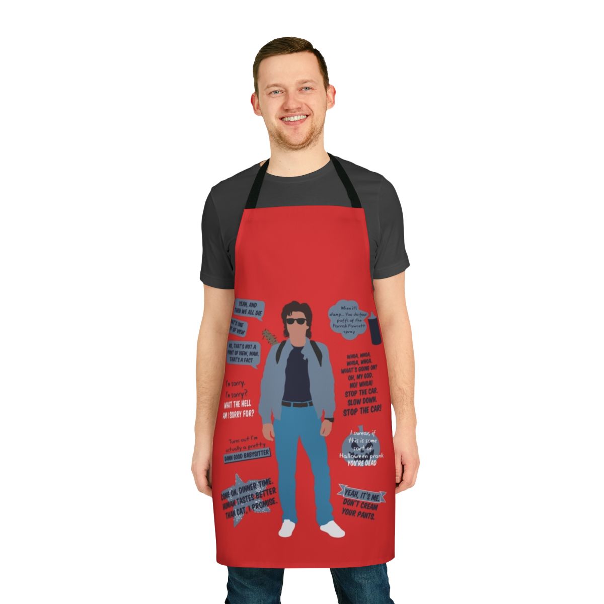 Apron featuring minimalist design and quotes from the character Steve Harrington in Stranger Things Season 2