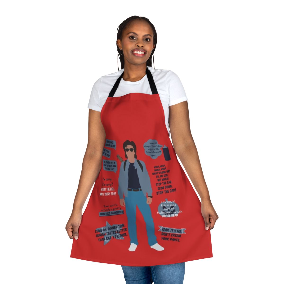 Apron featuring minimalist design and quotes from the character Steve Harrington in Stranger Things Season 2