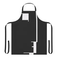 A black and white apron featuring a minimalist Bauhaus-inspired design with a face profile and geometric shapes.