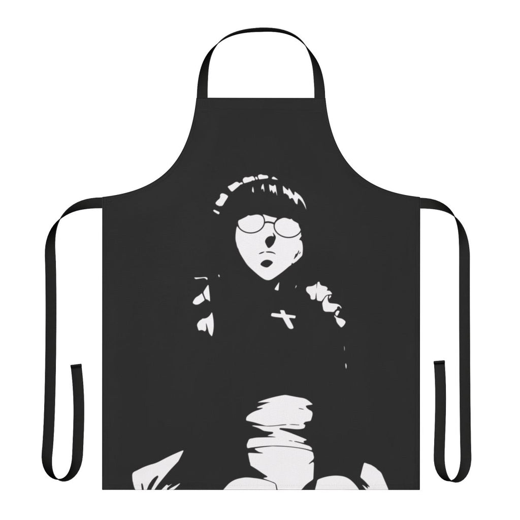 A black and white vector art apron design inspired by the character Roberta from the anime/manga series Black Lagoon.
