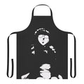 A black and white vector art apron design inspired by the character Roberta from the anime/manga series Black Lagoon.