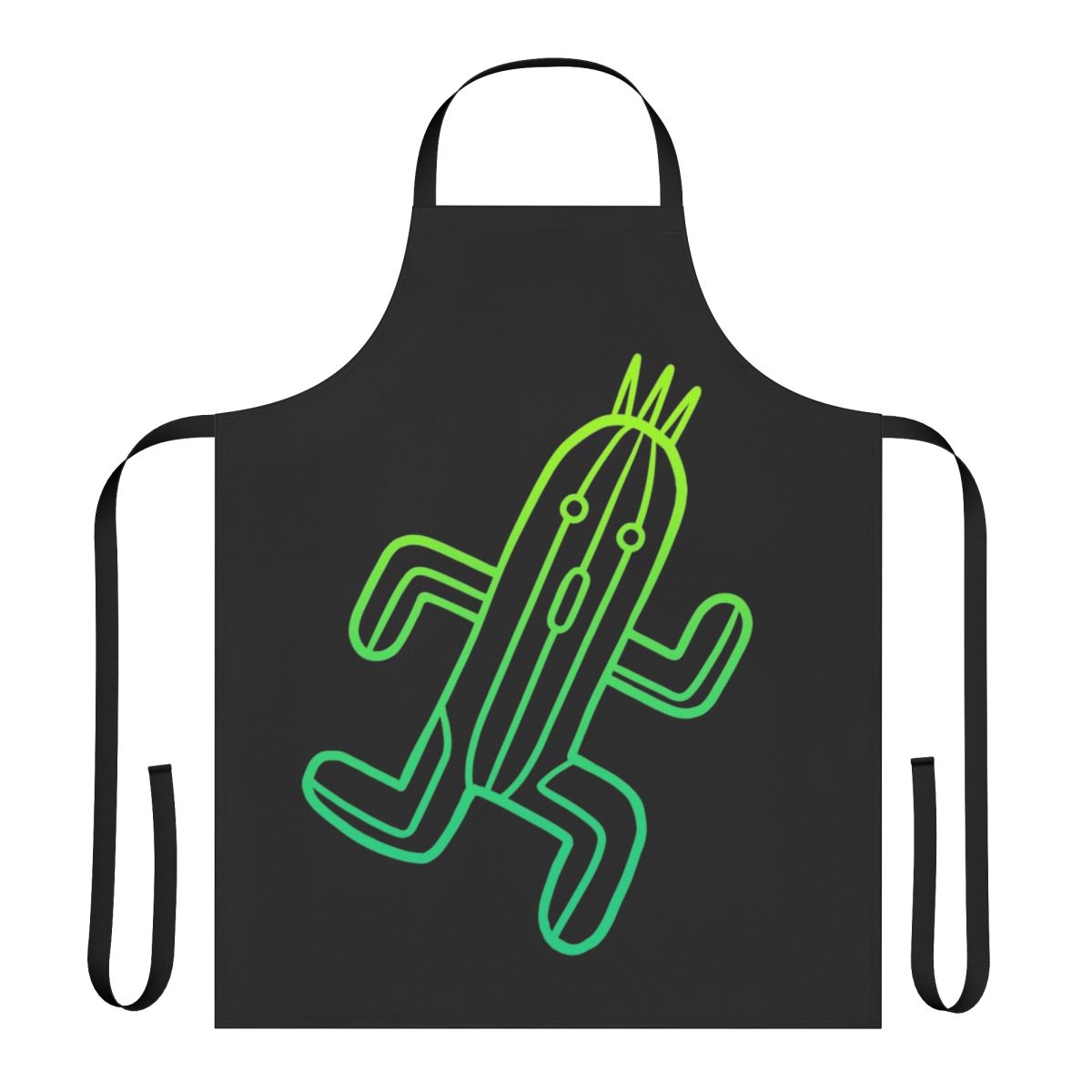 A minimalist green apron with a line art cactuar design, perfect for Final Fantasy fans and gamers.