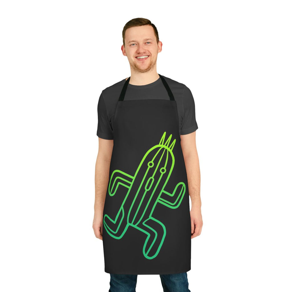 A minimalist green apron with a line art cactuar design, perfect for Final Fantasy fans and gamers.