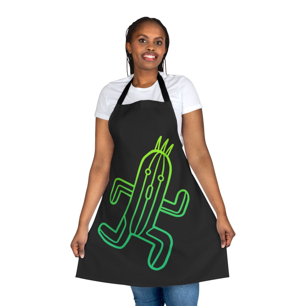 A minimalist green apron with a line art cactuar design, perfect for Final Fantasy fans and gamers.