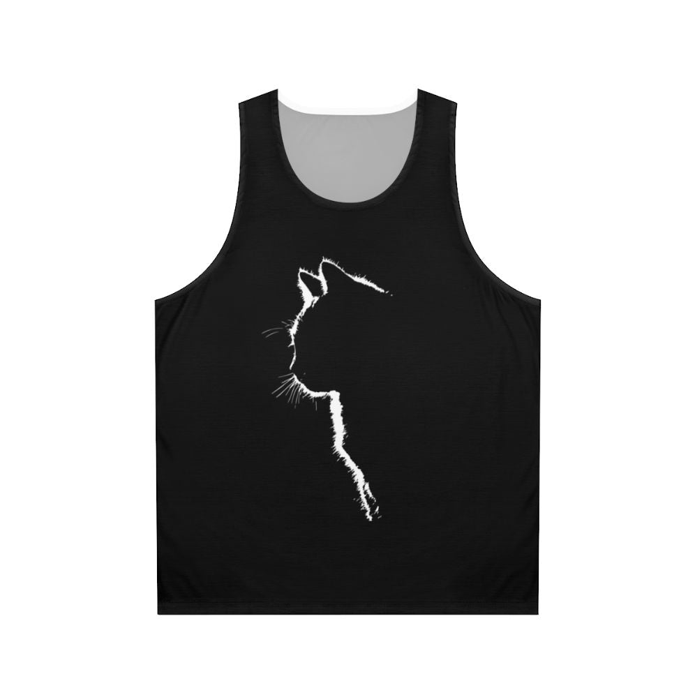 Unisex tank top with a minimalist cat silhouette design