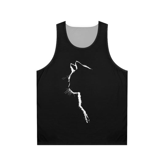 Unisex tank top with a minimalist cat silhouette design
