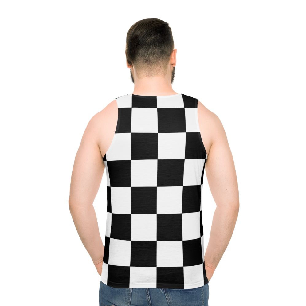 Minimalist checkered unisex tank top in black and white geometric pattern