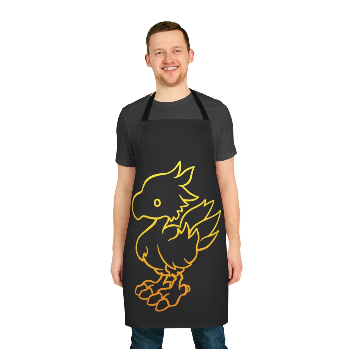 Minimalist design apron featuring a Chocobo character from the Final Fantasy video game series.