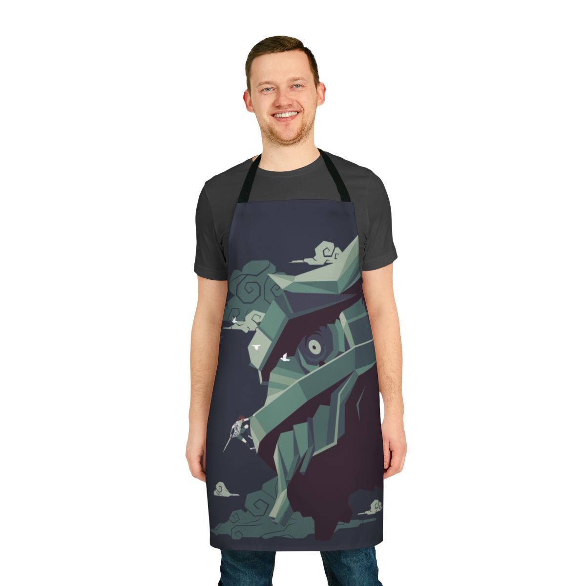 Minimalist apron design featuring the Colossus Titan from the video game Shadow of the Colossus