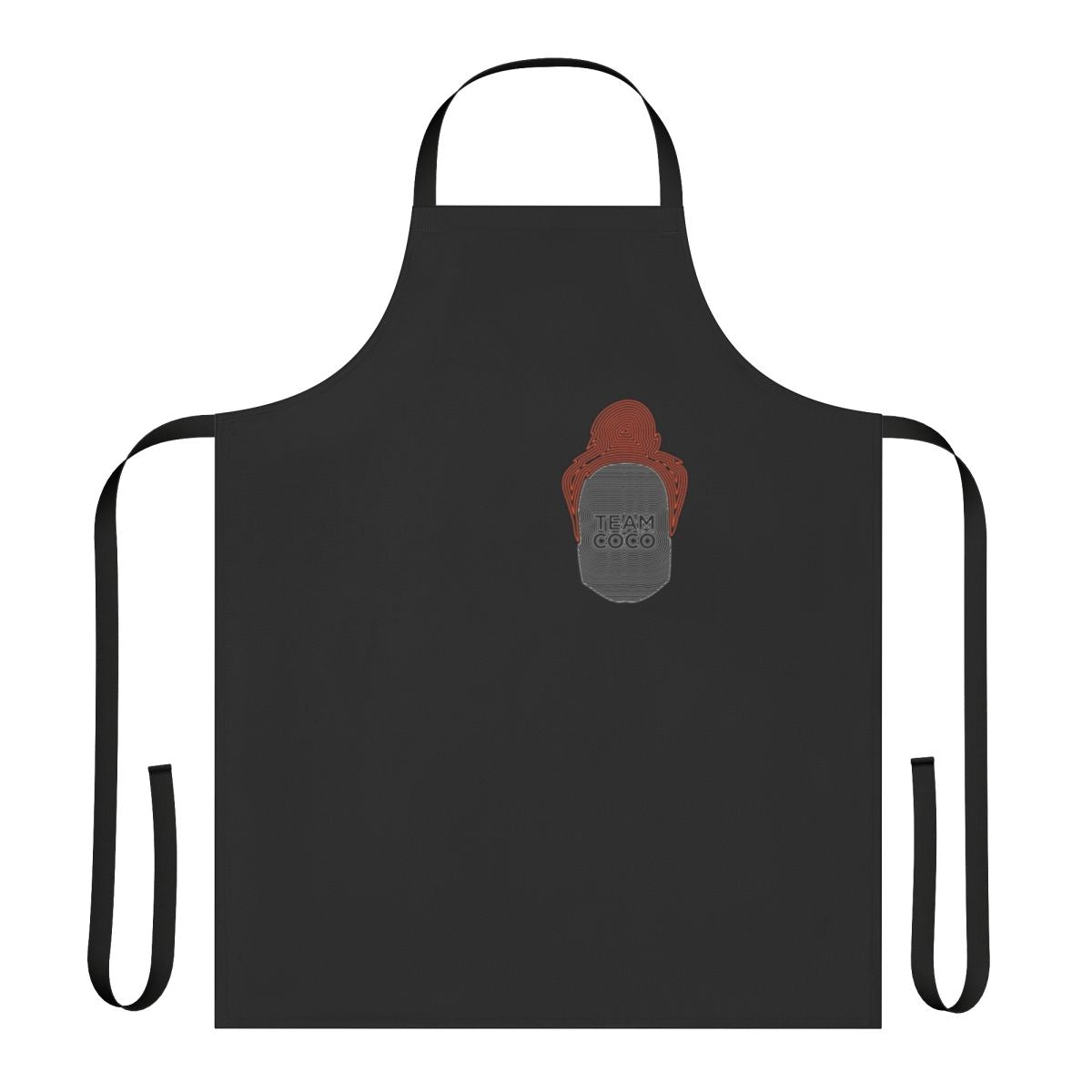 Minimalist line art portrait of Conan O'Brien on an apron