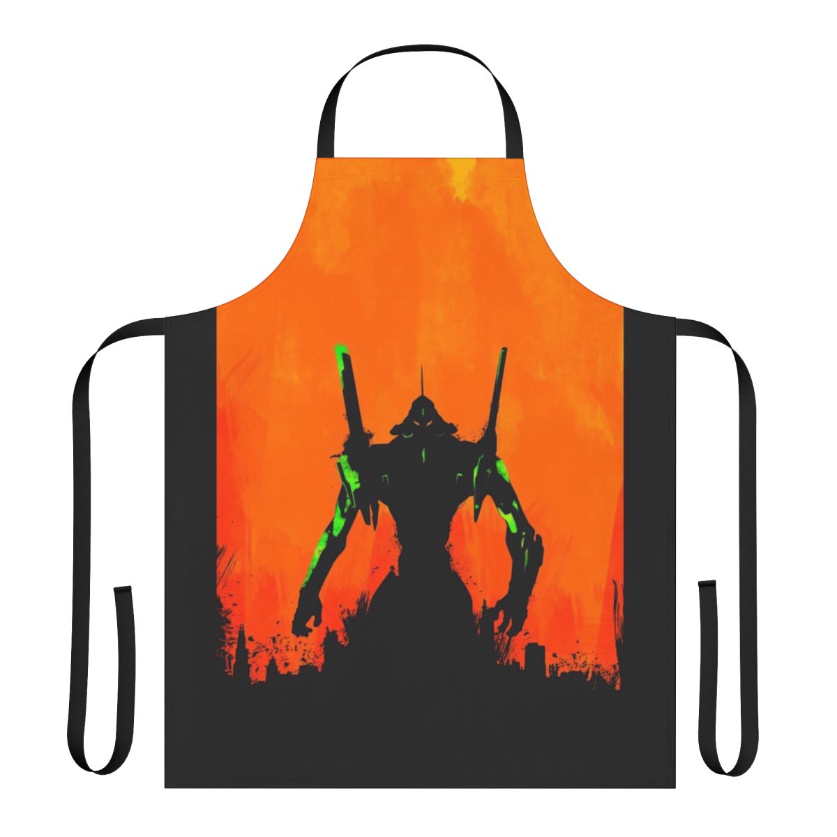 Minimalist silhouette design Evangelion-inspired apron, featuring characters and elements from the anime series