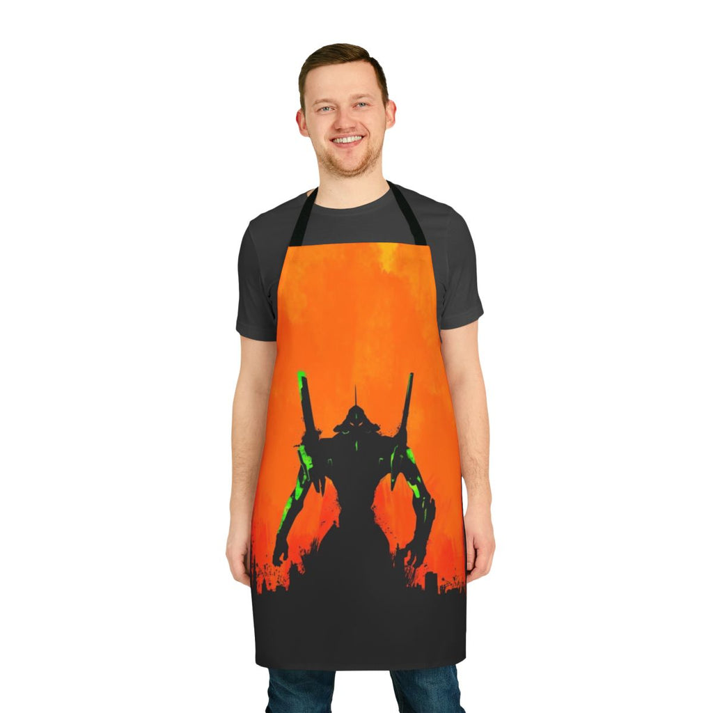 Minimalist silhouette design Evangelion-inspired apron, featuring characters and elements from the anime series