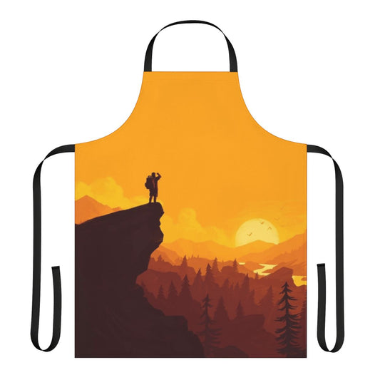 Minimalist apron with a stunning 4K graphic design of a Firewatch-inspired mountain landscape.