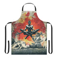 A minimalist and grunge-style apron featuring a graphic design inspired by the character Dhalsim from the Street Fighter video game series.