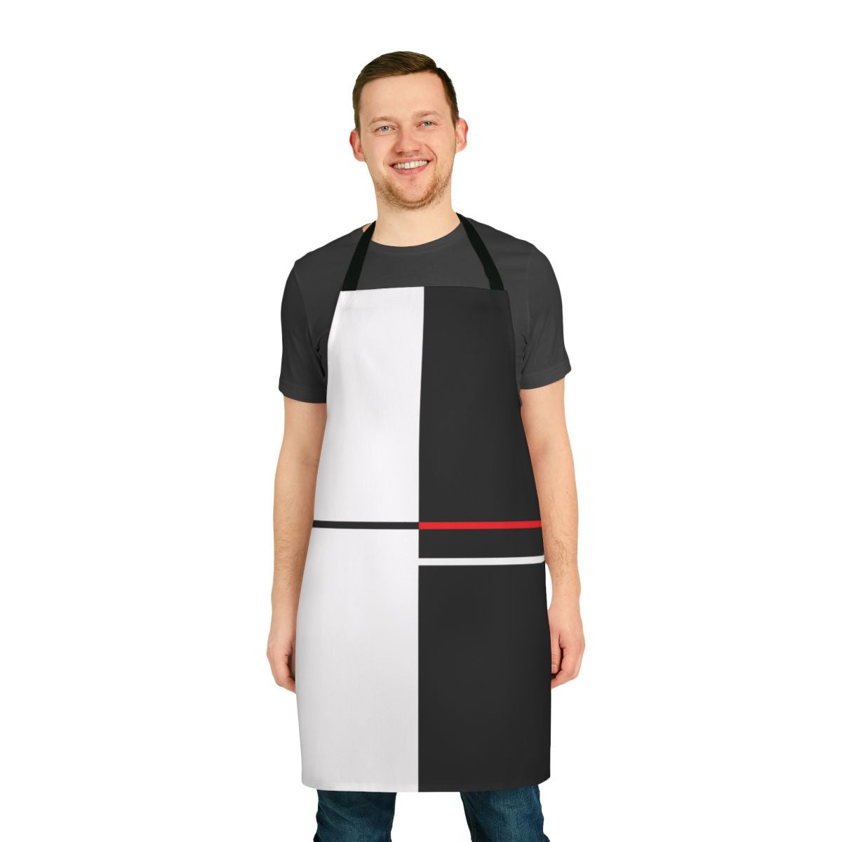 Minimalist and geometric apron design featuring abstract shapes and patterns