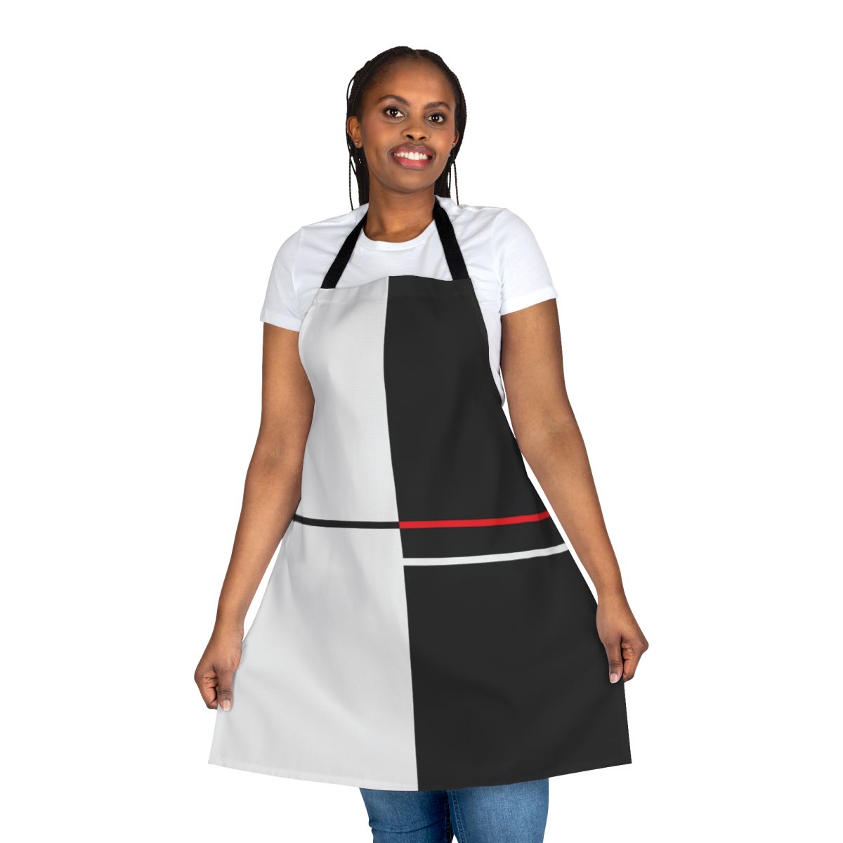 Minimalist and geometric apron design featuring abstract shapes and patterns