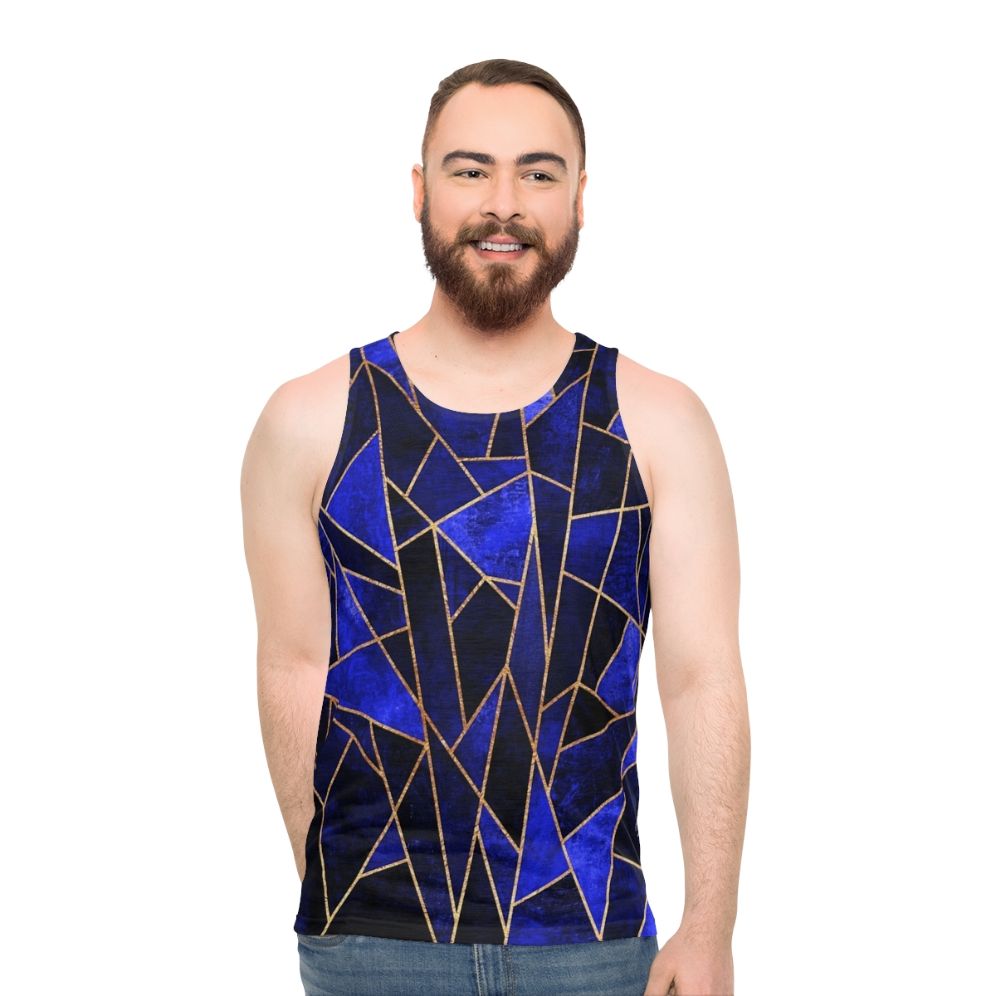 Minimalist geometric unisex tank top with shattered sapphire pattern