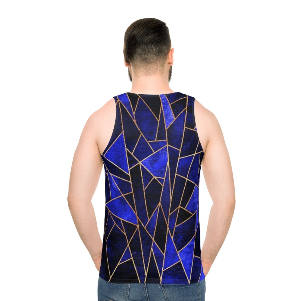 Minimalist geometric unisex tank top with shattered sapphire pattern
