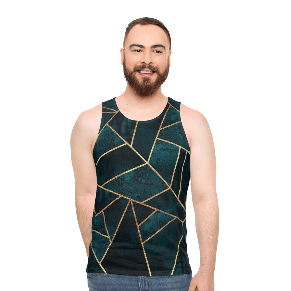 Minimalist geometric teal unisex tank top