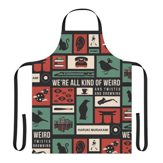 Minimalist apron featuring the name and silhouette of Japanese author Haruki Murakami