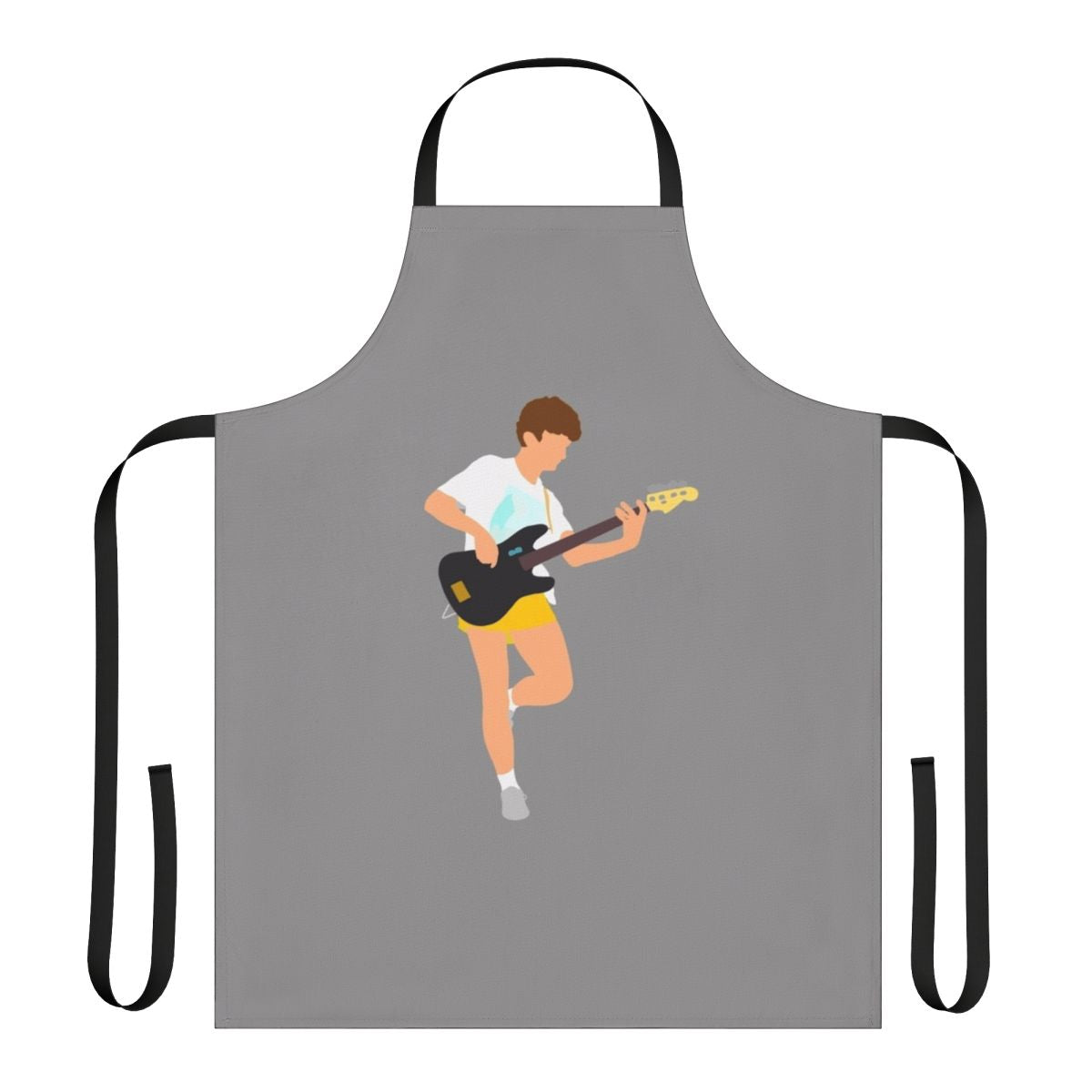 Minimalist apron design featuring John Deacon, the bass guitarist of the iconic band Queen