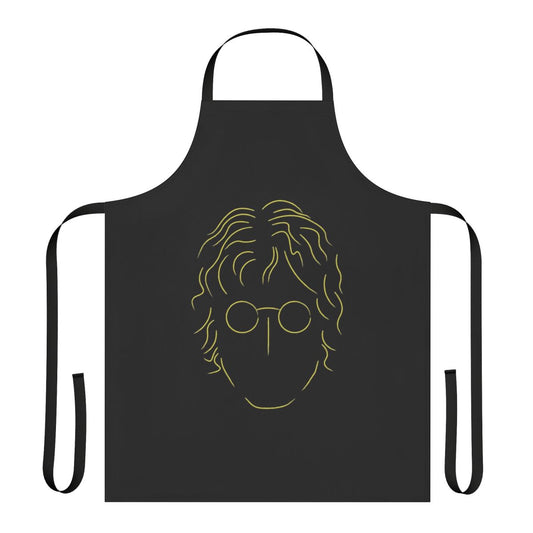 Minimalist silhouette design of John Lennon wearing a yellow apron