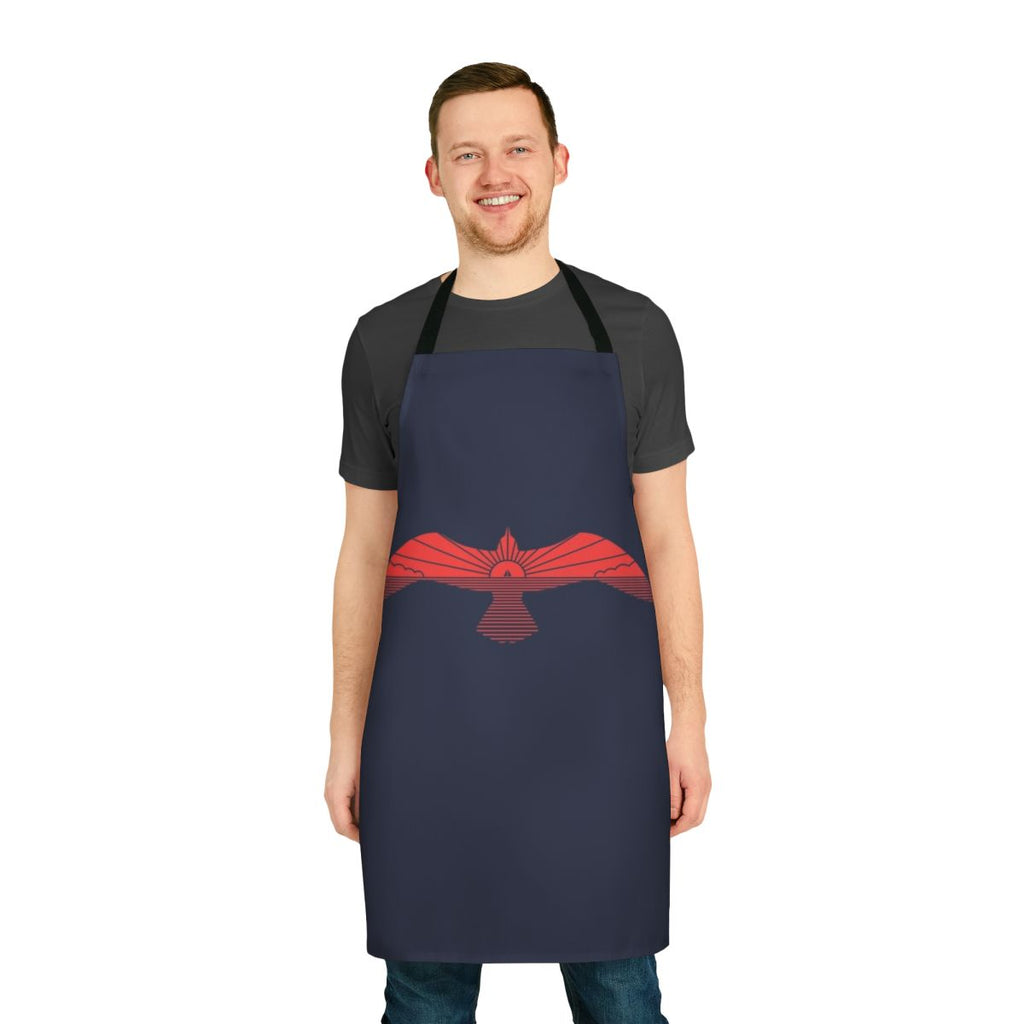 Minimalist line art illustration of a Larus Marinus seagull on a high-quality apron