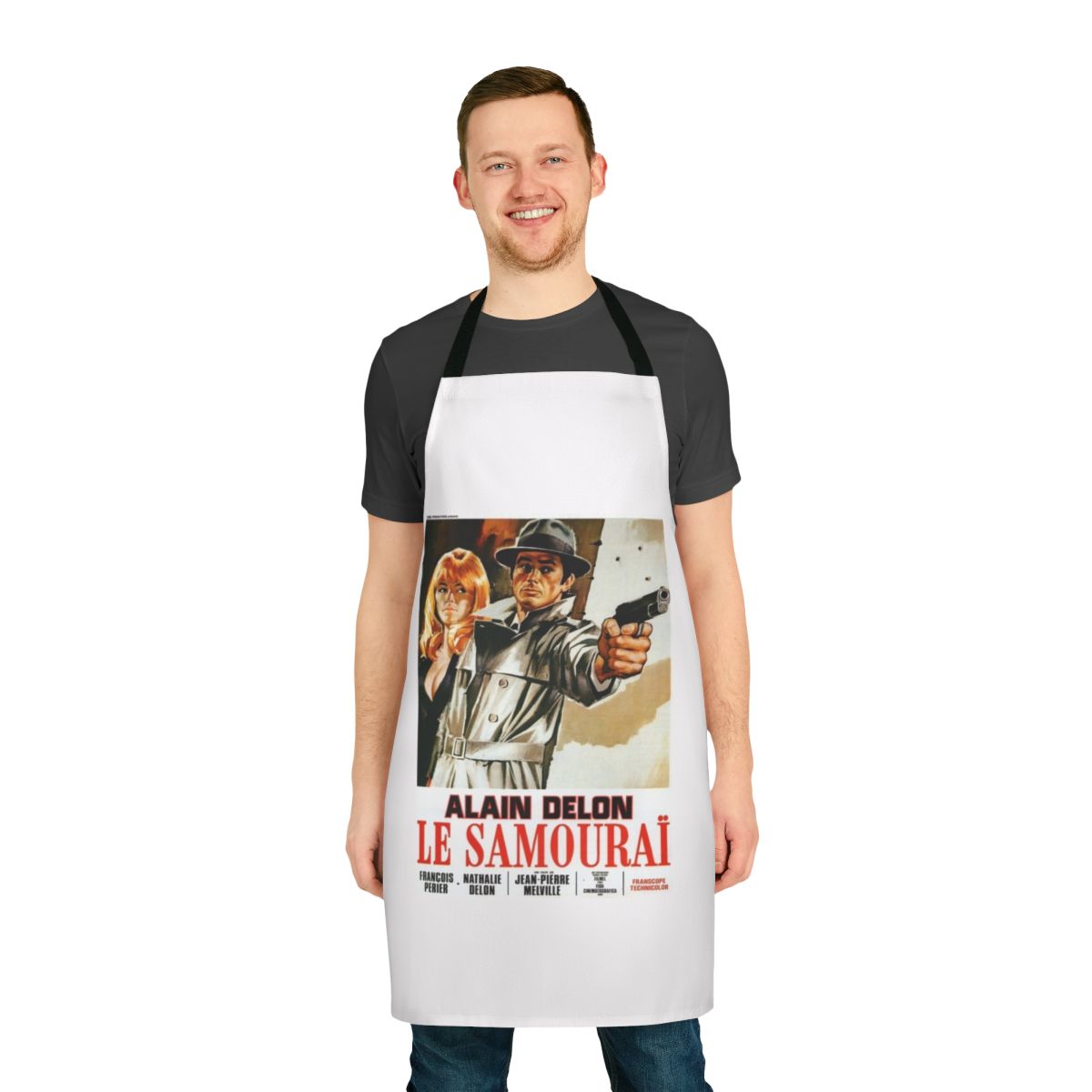 Stylish apron inspired by the iconic French film "Le Samourai" featuring Alain Delon