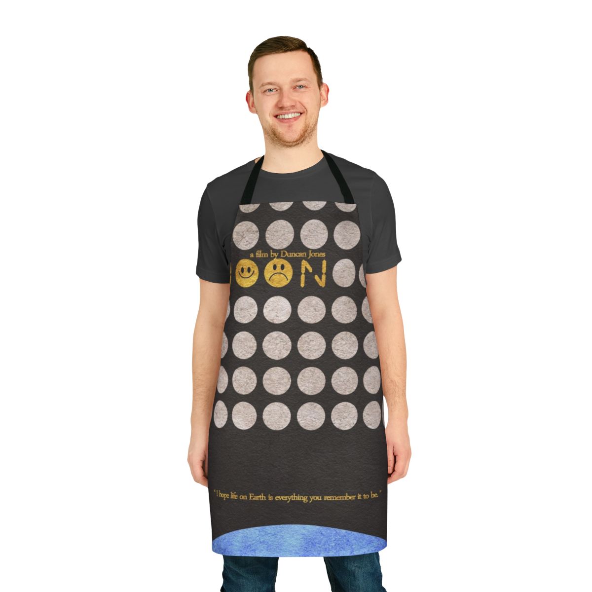 Minimalist moon-themed apron with a retro, science fiction style