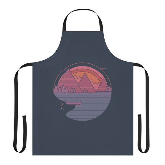 Stylish apron with a minimalist mountain landscape design in pastel colors