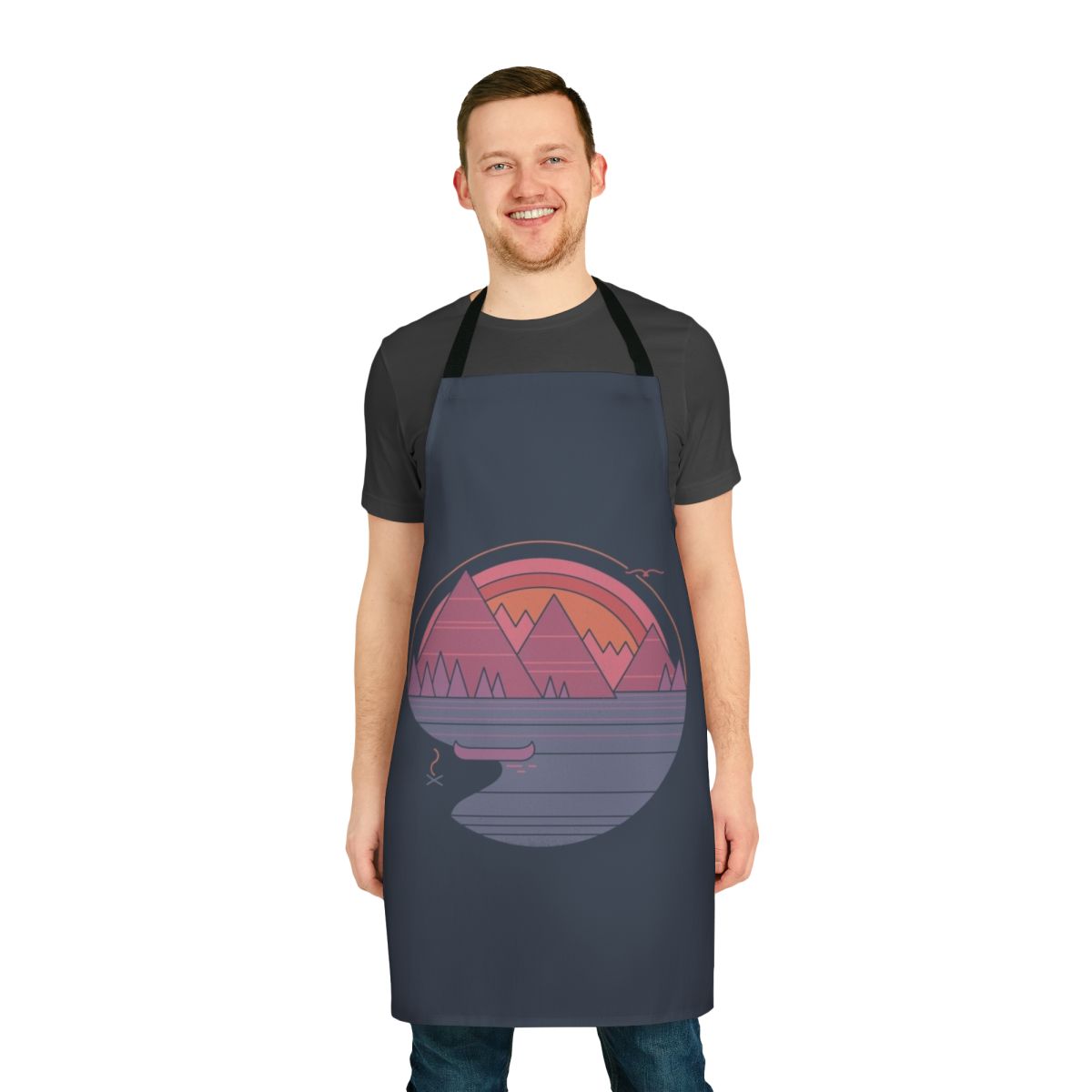 Stylish apron with a minimalist mountain landscape design in pastel colors