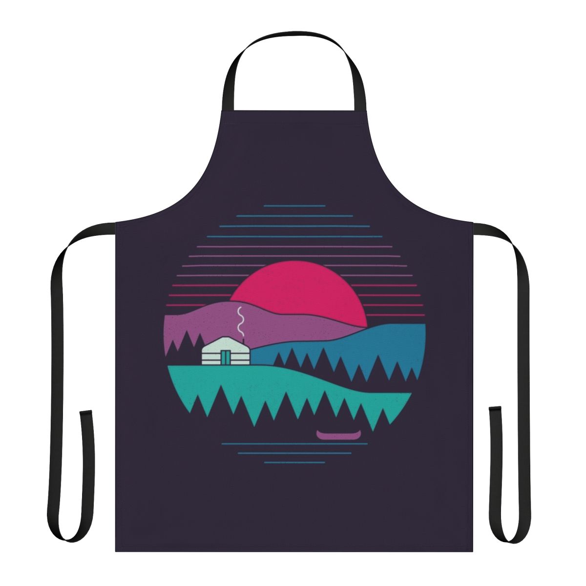 Minimalist nature-inspired apron with vintage-inspired graphics and geometric patterns
