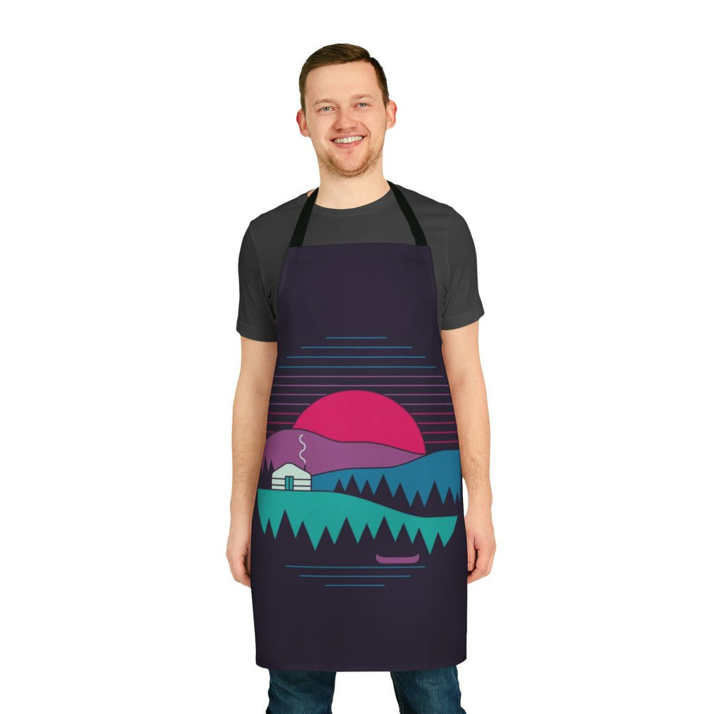Minimalist nature-inspired apron with vintage-inspired graphics and geometric patterns