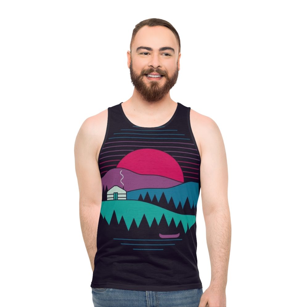 Unisex tank top with minimalist nature landscape design