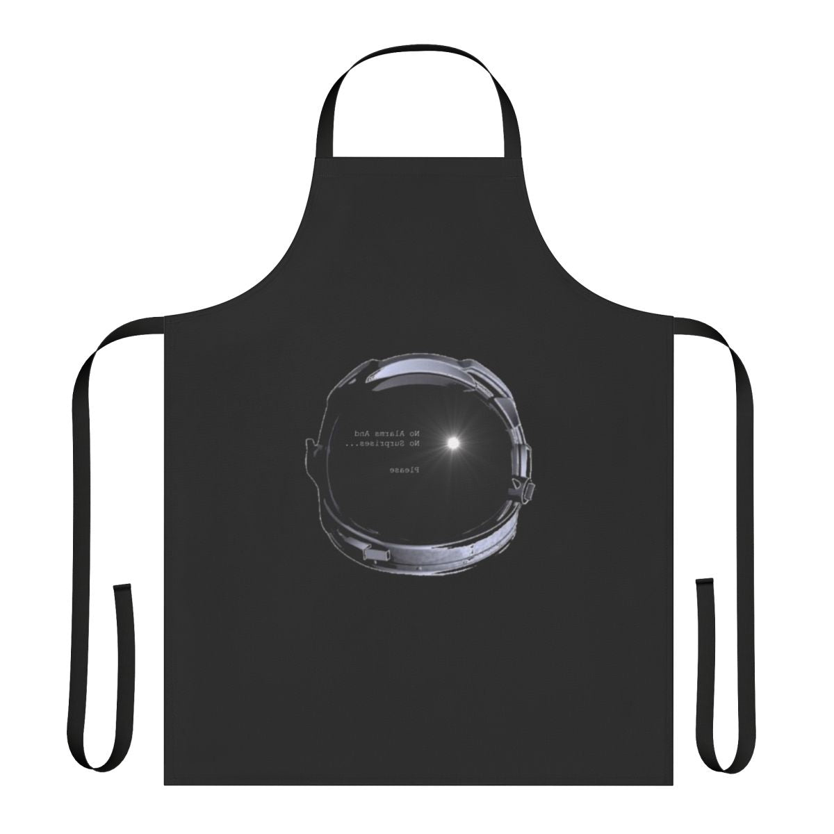Minimalist apron with "No Surprises" design, inspired by Radiohead's "OK Computer" album