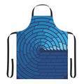 Minimalist ocean-themed apron with a geometric water and seashell pattern in shades of blue