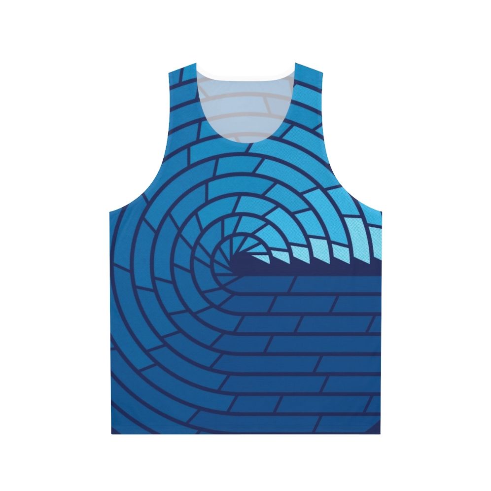 Minimalist unisex tank top with geometric ocean-inspired design